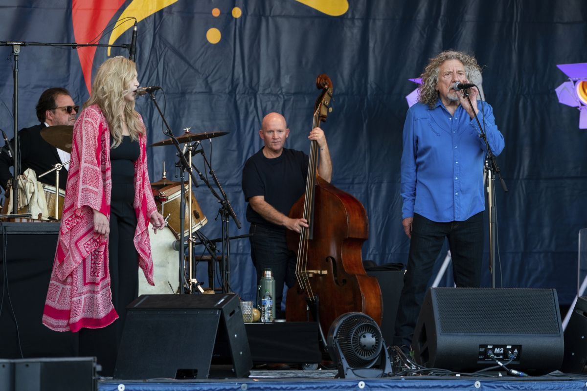 Alison Krauss, left, and Robert Plant perform at the New Orleans Jazz and Heritage Festival on Friday, April 28, 2023, at Fair Grounds Race Course in New Orleans.