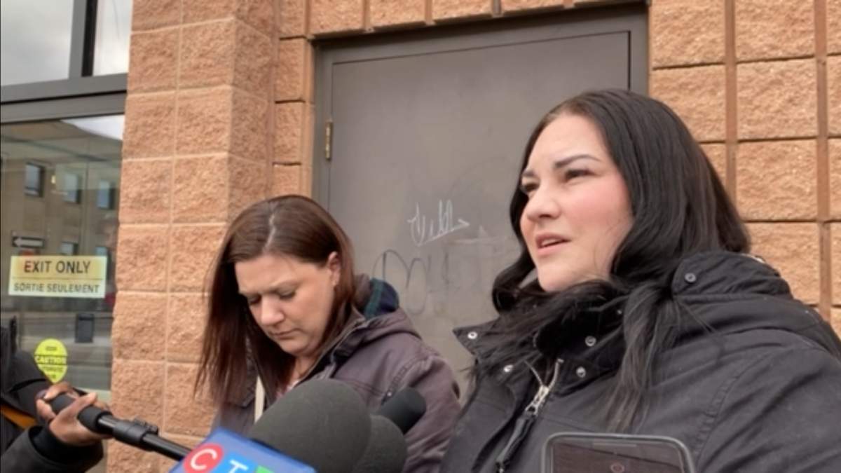 Doulas Amy Silva and Amy Perry following the sentencing of Kaitlyn Braun at a Brantford, Ont. courthouse on Feb. 14, 2024