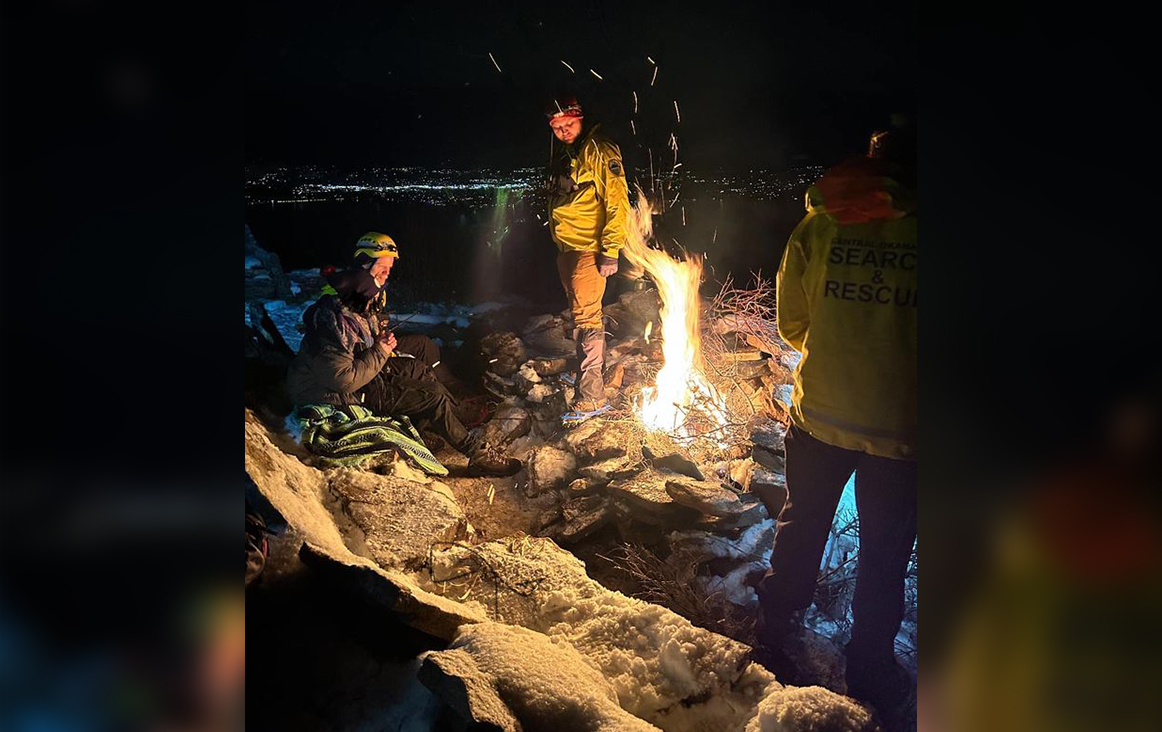 A fire built by a search and rescue group during a medical distress call.