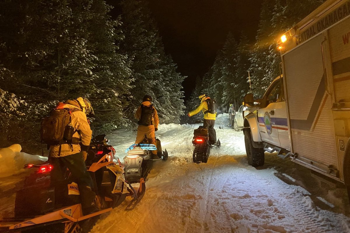 Members of Central Okanagan Search and Rescue heading out to find a missing snowmobiler.