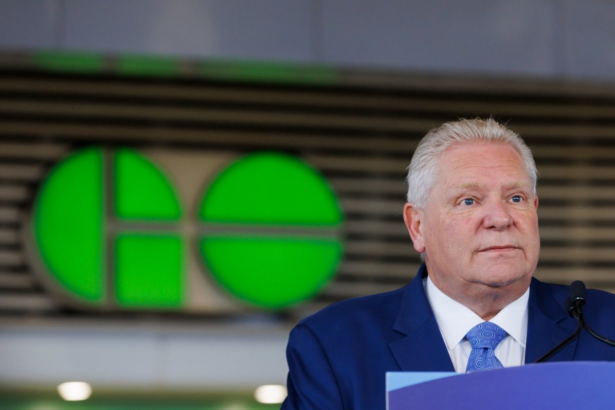 Ontario Premier Doug Ford speaks during a press conference at a TTC subway station in Toronto on Monday, Feb. 5, 2024. 