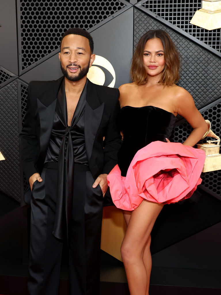 John Legend and Chrissy Teigen attend the 66th GRAMMY Awards at Crypto.com Arena on February 04, 2024 in Los Angeles, California.