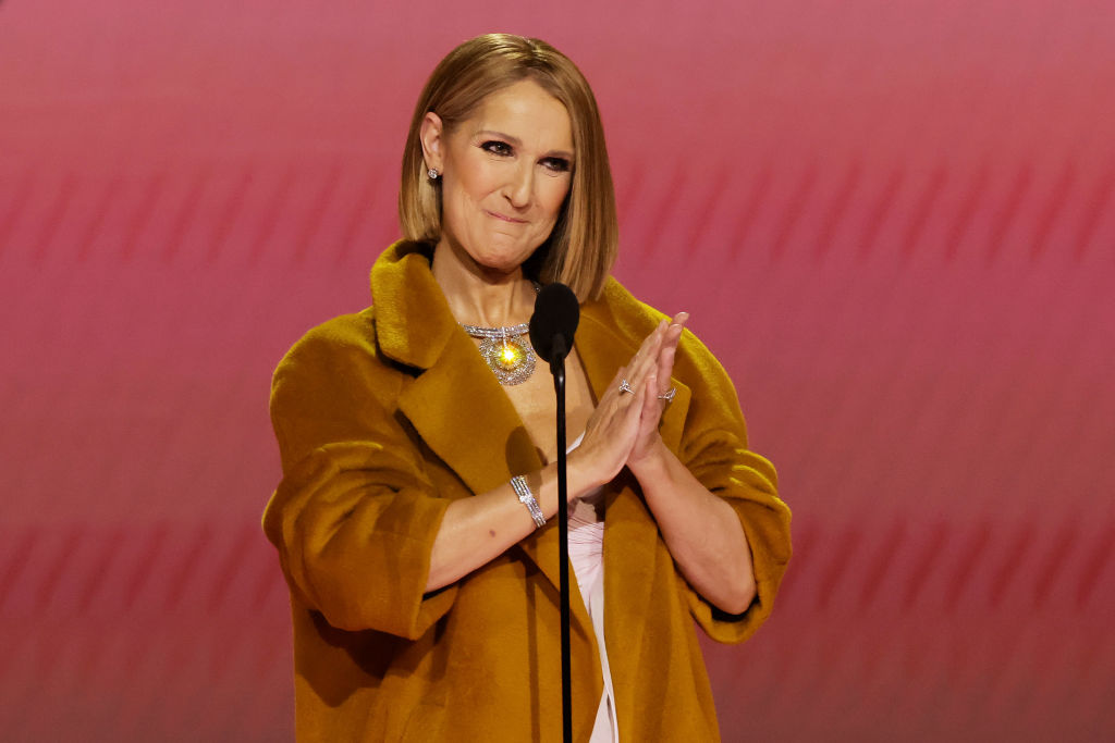 Celine Dion speaks onstage during the 66th GrammyAwards at Crypto.com Arena on February 4, 2024 in Los Angeles, California.