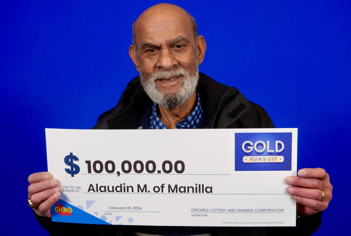 Alaudin Mohamed of Manilla in the City of Kawartha Lakes claimed $100,000 on an Instant Gold Pursuit lottery ticket.