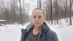 Tara DeMerchant, 44, of Bala Ont., standing in the snow.