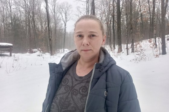 Tara DeMerchant, 44, of Bala Ont., standing in the snow.