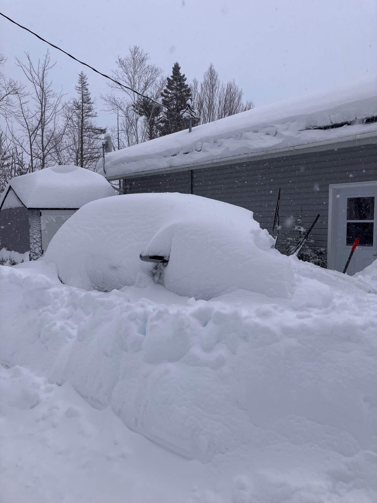 Snow from record snowfall in Ingonish, N.S. on Feb. 5, 2024.