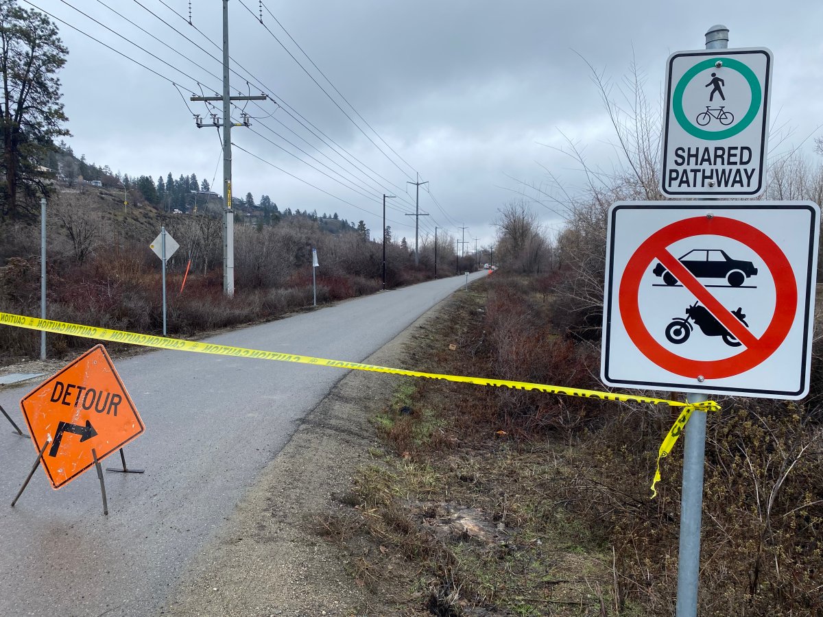 A section of the Okanagan Rail Trail in Kelowna, B.C., was closed by police on Wednesday morning. 