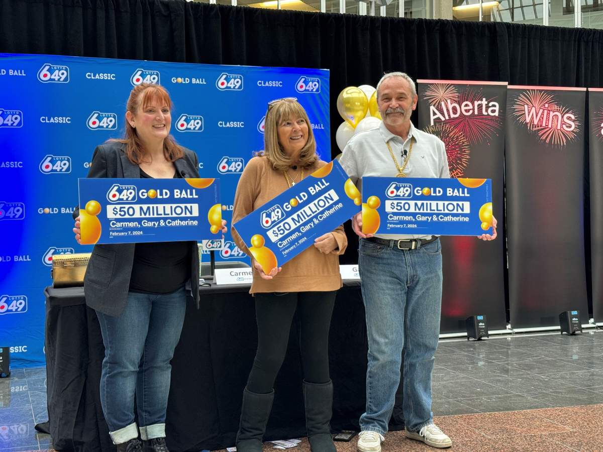 The $50M Lotto 6-49 Gold Ball Jackpot winners are unveiled in Calgary.