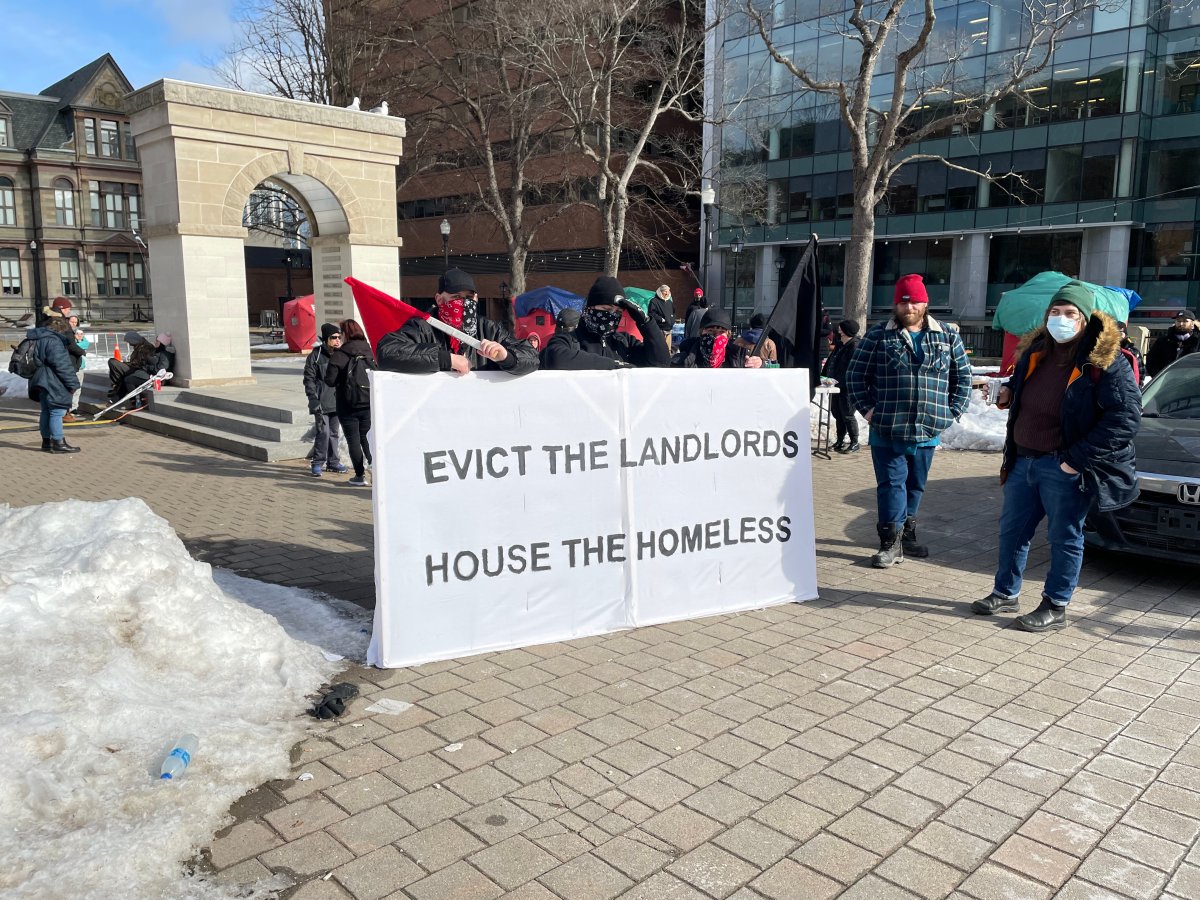 A group showed up Monday morning to protest the evictions, but had mostly left by the afternoon.