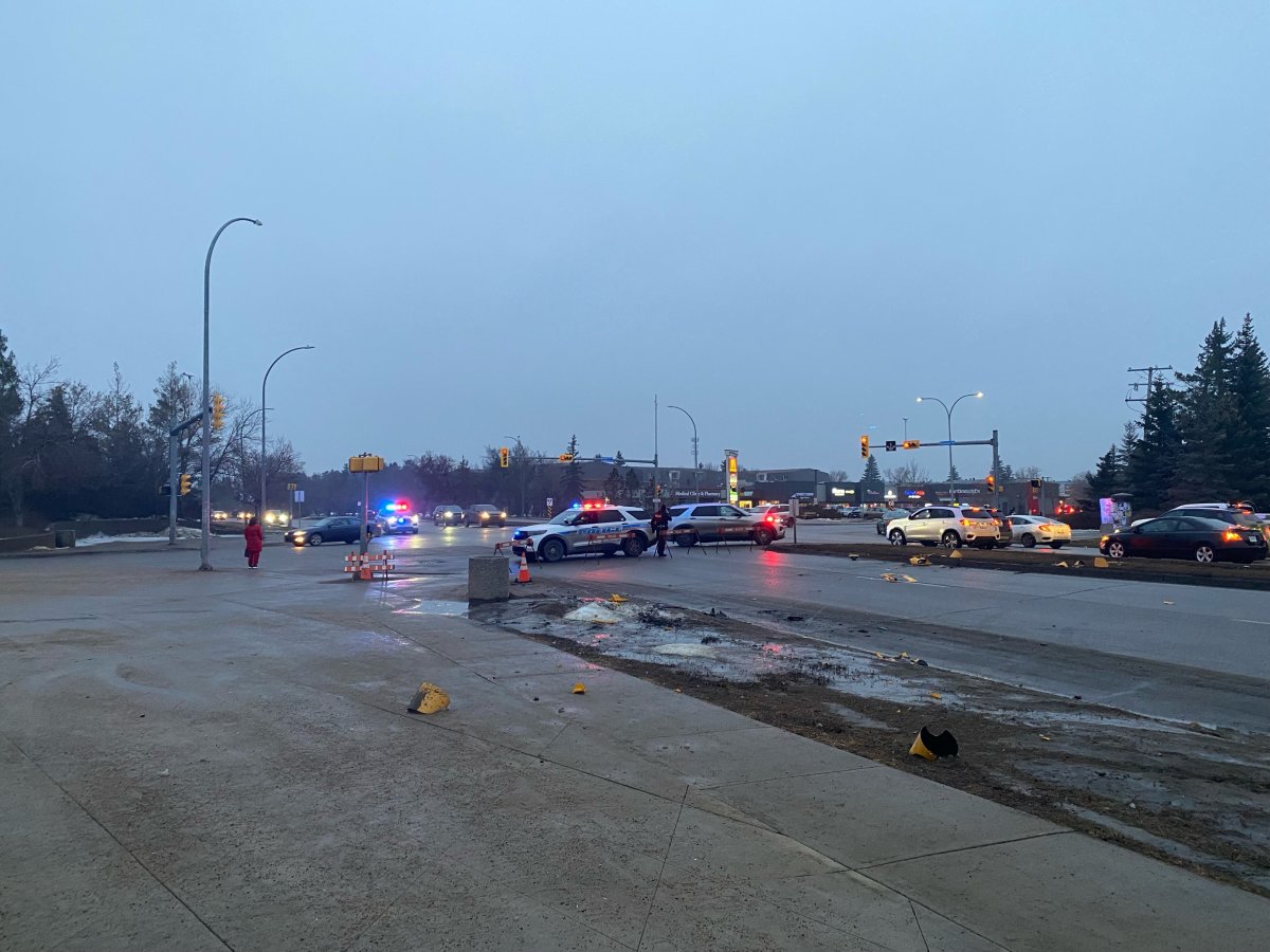 A bus collided with a streetlight post on the corner of Kramer Boulevard and Wascana Parkway.