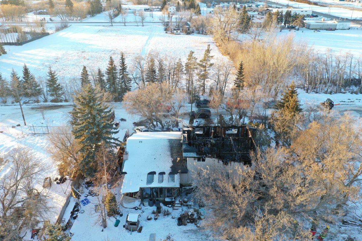 House fire in Mundare, Alta., Feb. 19, 2024.