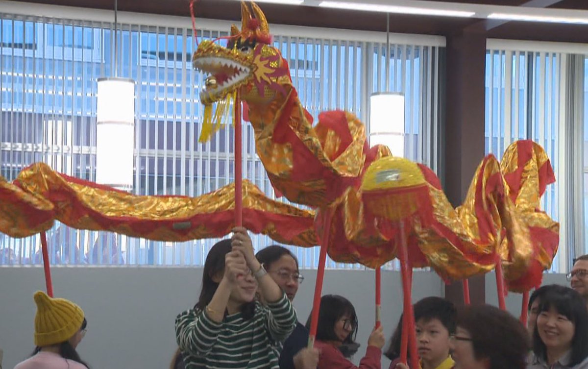 A dragon dance is performed at the libary in downtown Kelowna on Saturday to mark the start of the Lunar New Year.