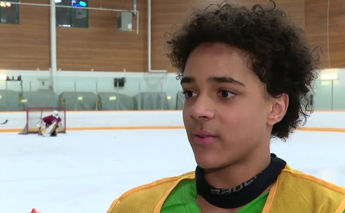 Ossie McIntyre speaks to a reporter at a St. Albert Sabres practice in 2024.