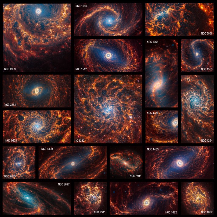 19 nearby face-on spiral galaxies are shown in a composite image.