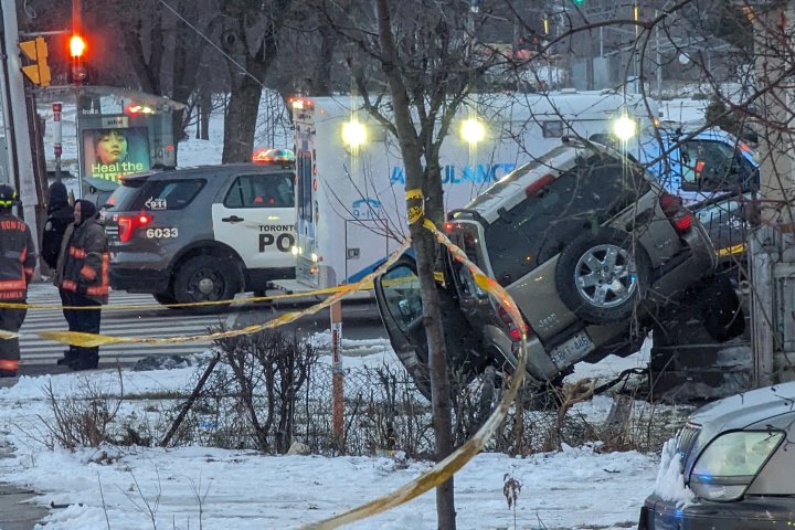 Vehicle strikes 2 pedestrians, home in Toronto crash