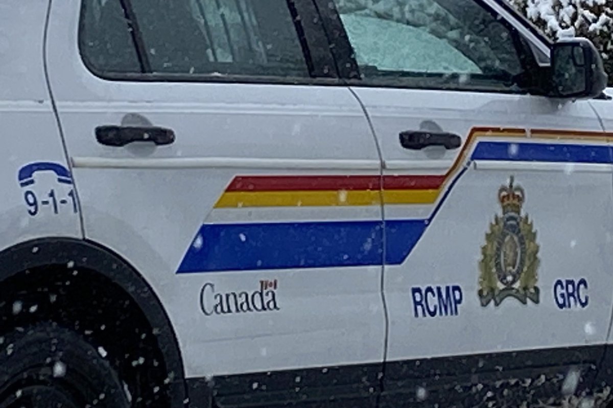 A parked RCMP cruiser during winter.