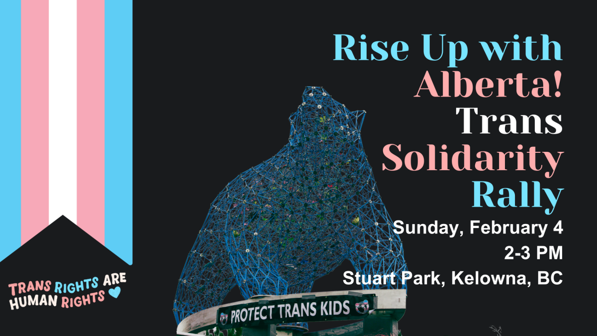 A Kelowna-based LGBTQ group is hosting a rally at Stuart Park on Sunday to show solidarity with the Alberta transgender community following sweeping proposed policy changes from the province's premier.