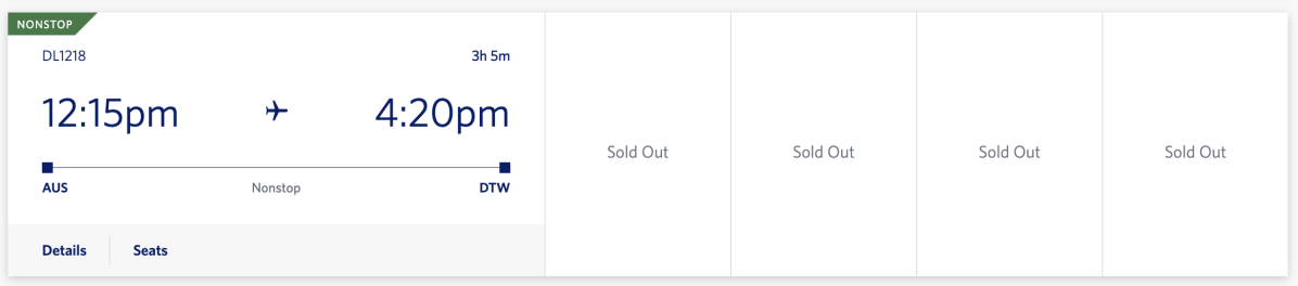 Screengrab of the Delta Airlines website showing that a special flight to view the total solar eclipse in the path of tolality on April 8, 2024 is sold out.