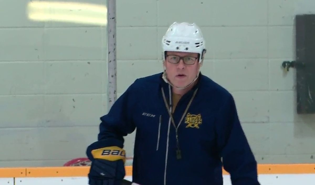 Coach Geoff Giacobbo is seen at a St. Albert Sabres practice in 2024.