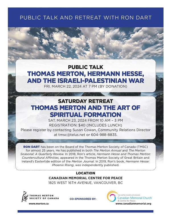 Public Talk: “Thomas Merton, Hermann Hesse and the Israel-Palestinian War” - image