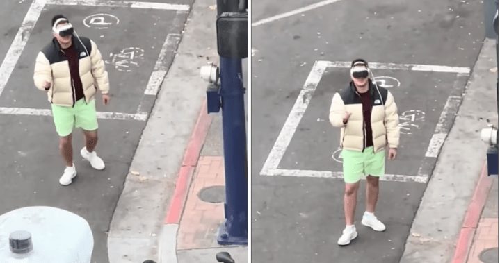 Видео на мъж, носещ Apple Vision Pro, докато пресича път, предизвиква предупреждение от полицията