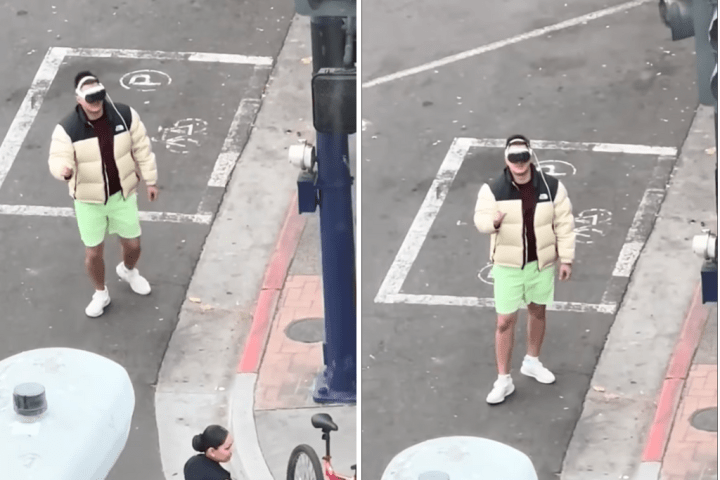 Video of man wearing Apple Vision Pro while crossing road prompts police warning