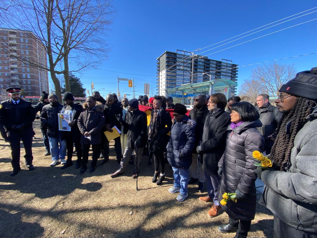 Community members gathered in North York Feb. 24 during a vigil held for father of four who was killed in a random shooting at a Toronto bus stop.