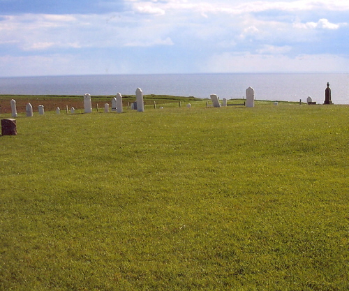 Headstones poke out of the grass at West Cape Presbyterian Cemetery.