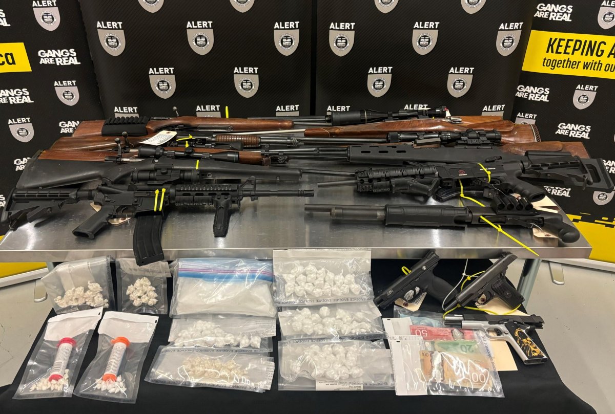 Fifteen firearms, cocaine and cash were seized following a drug investigation in the Lloydminster and Dewberry, Alta., areas.