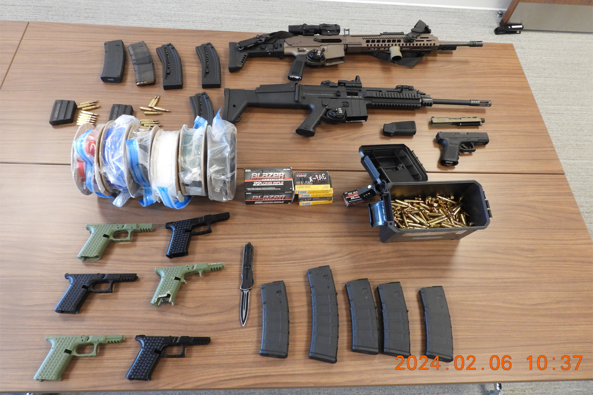 officers seized a number of items including “various 3D printer handgun receivers and other handgun parts, along with several prohibited devices and a prohibited weapon.”.