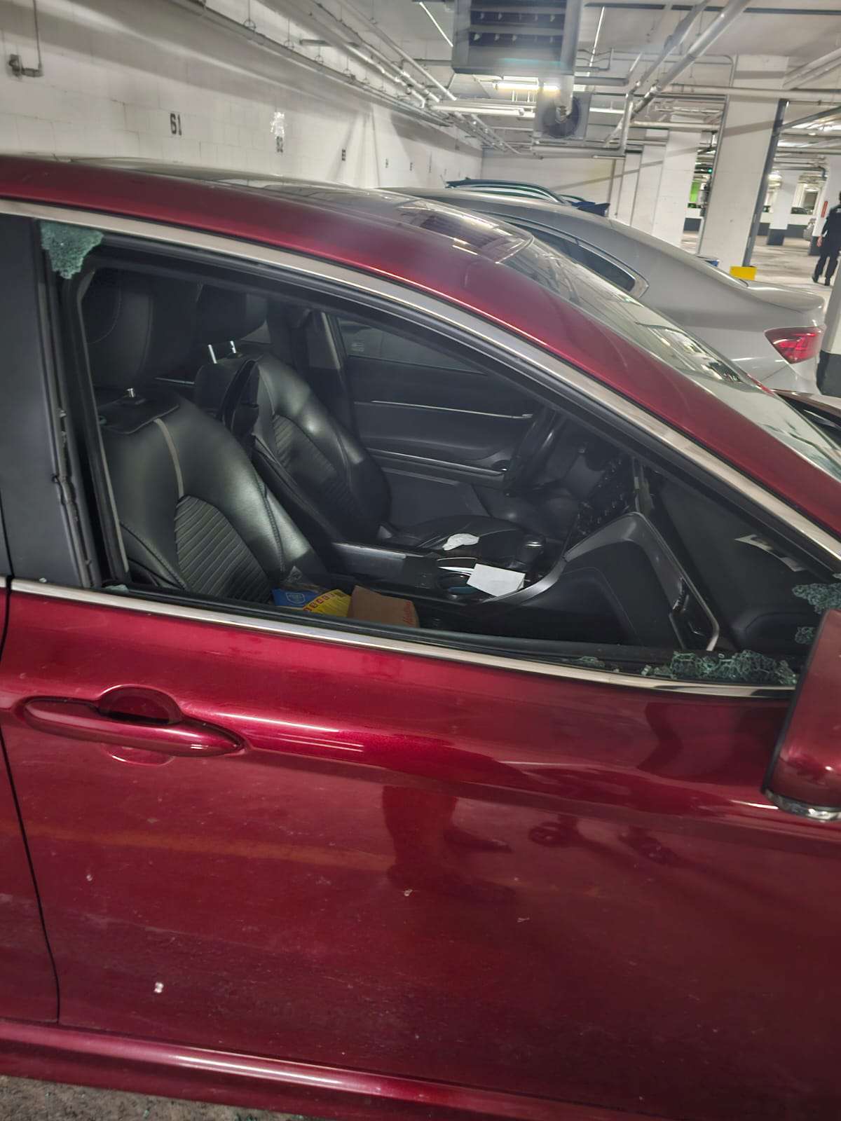 Another photo of a car with a smashed window inside the parking garage in downtown Halifax. This image was said to be taken in late January.