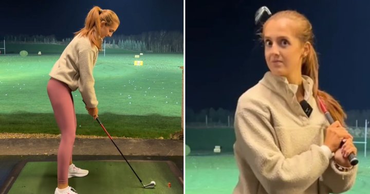 Жена професионален играч на голф заснема как „mansplainer“ коригира замаха си на тренировъчното игрище