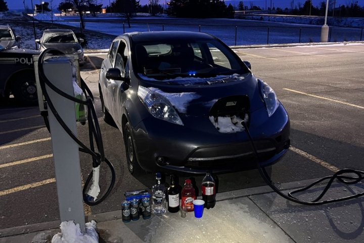 Ontario EV driver arrested for drinking while charging car at OPP station parking lot