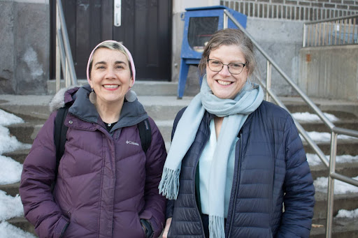 Desea Trujillo, left, and Gisèle Marcoux, right, are adjusting to life back in the classroom at Notre-Dame-de-Grâce Annexe elementary school on Feb., 2024.