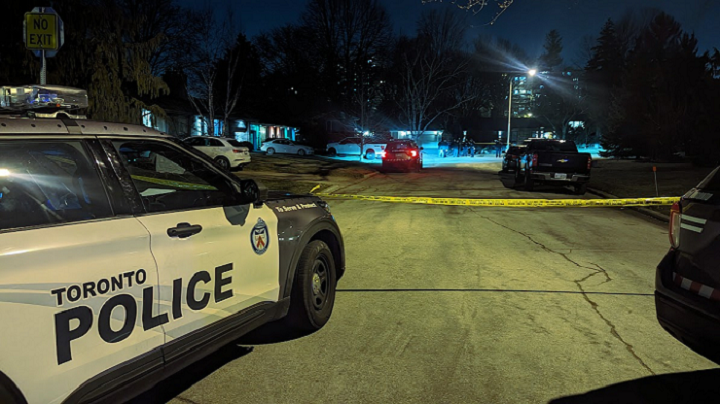 Toronto police were on scene Saturday night in North York after receiving reports of gunshots being heard and a vehicle speeding away.