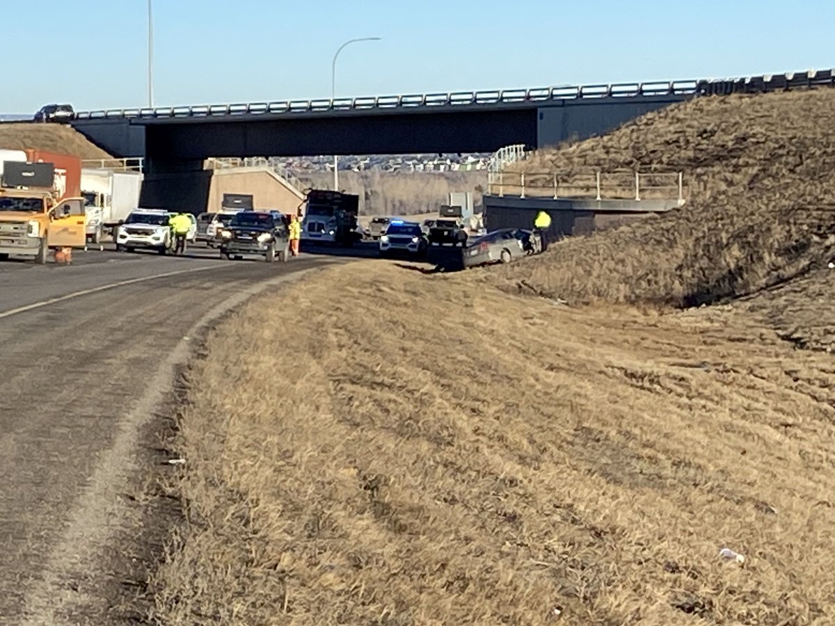 A collision on Highway 2 south of Calgary Thursday, Feb. 1, 2024.