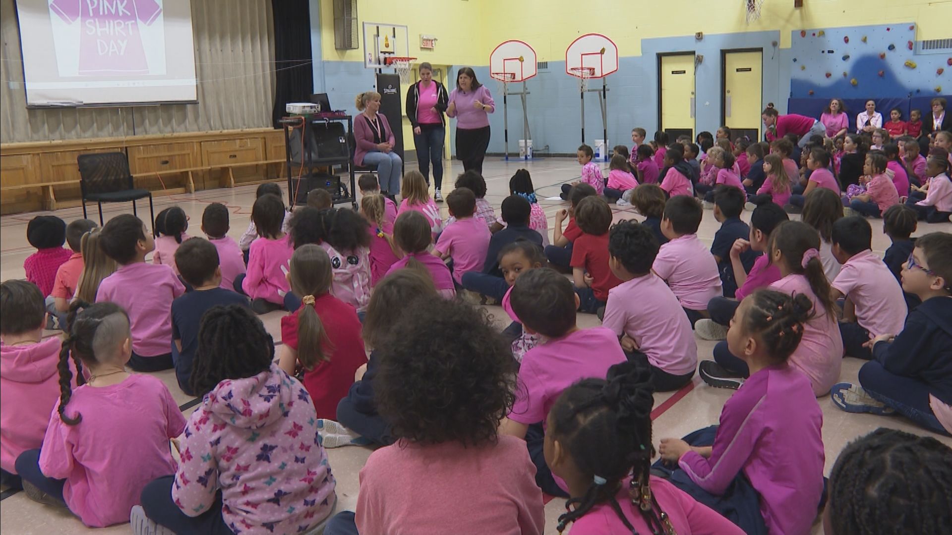 ‘Bullying is not OK’: Montreal kids suit up for Pink Shirt Day