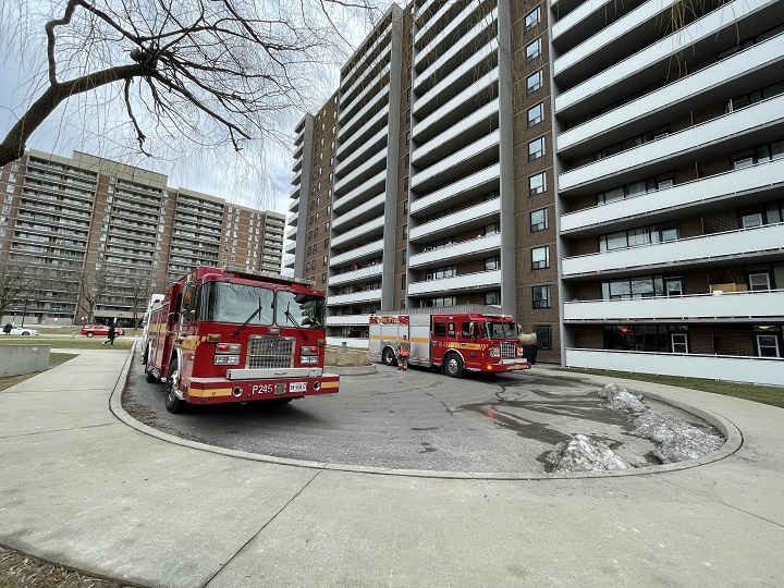 Crews at the scene of a serious fire in east Toronto on Wednesday.