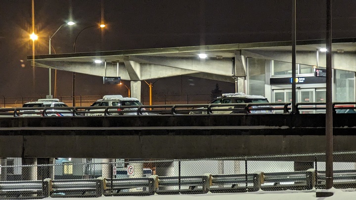 Police cruisers are seen at Wilson Station after a stabbing there on Feb. 16.