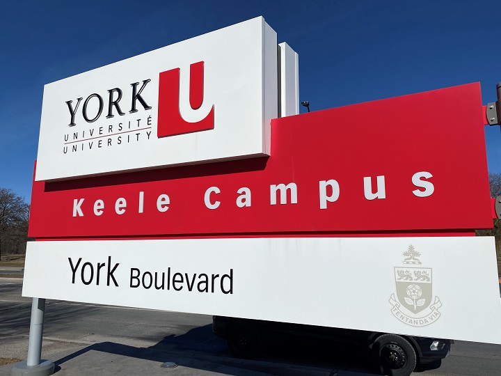 A sign for York University's Keele Campus is seen on Feb. 26, 2024.