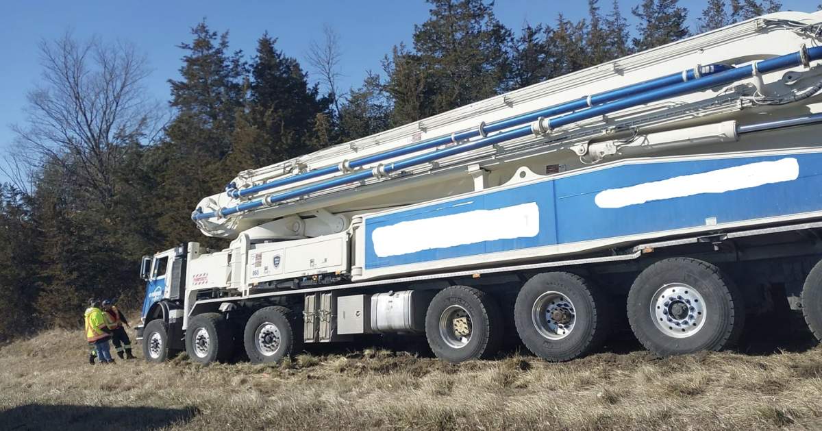 The heavy tow hit the shoulder and ended up in the ditch.