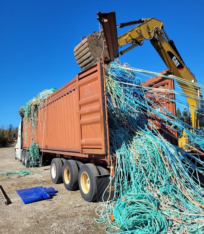 Used fishing rope is shown in a handout photo. An environmental non-profit organization that has set up 25 collection sites in Atlantic Canada to recycle tonnes of used fishing gear says it’s at risk of shutting down without more government funding.THE CANADIAN PRESS/HO-The Fishing Gear Coalition of Atlantic Canada.