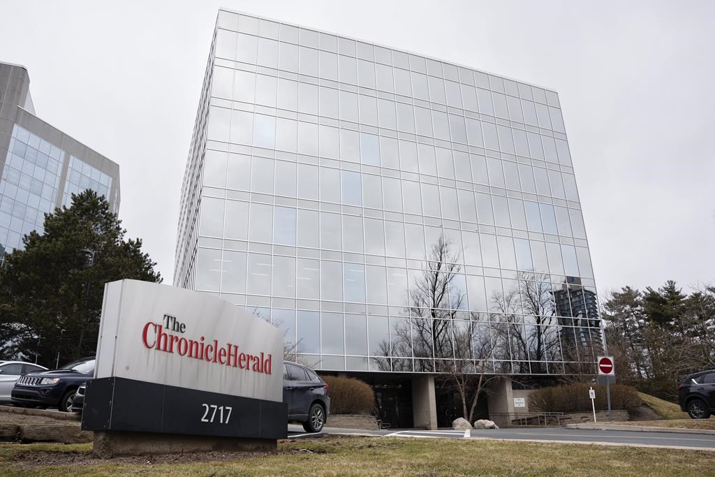 The Chronicle Herald headquarters, SaltWire Network Inc.'s flagship newspaper, is shown in Halifax on Tuesday, March 12, 2024. A Nova Scotia judge will be asked today to approve a plan to restructure or seek bidders to buy or invest in SaltWire Network Inc., the insolvent Halifax-based media company recently granted protection from its creditors. THE CANADIAN PRESS/Darren Calabrese.