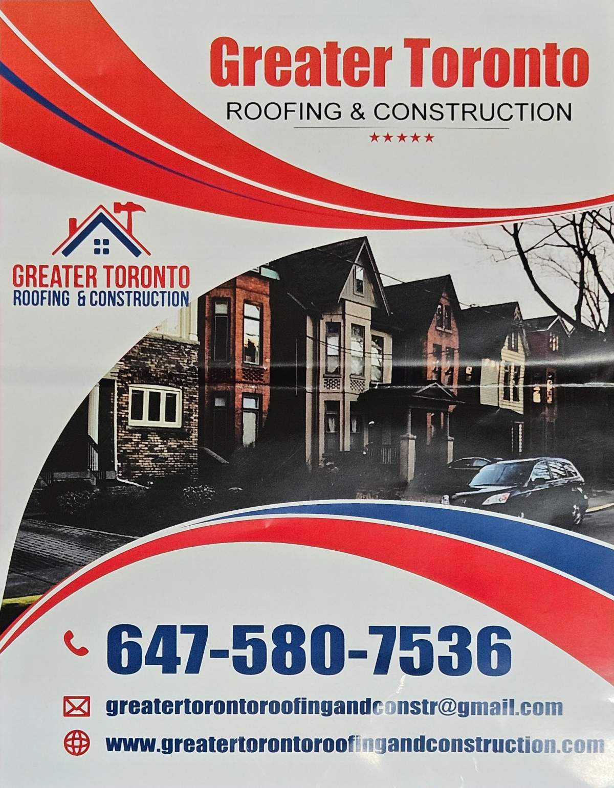 A promotional flyer for Greater Toronto Roofing & Construction left at Stuart's house.