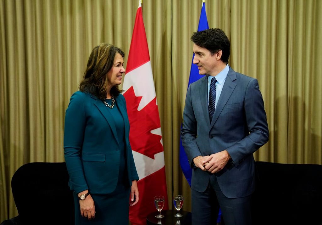 Prime Minister Justin Trudeau meets with Alberta Premier Danielle Smith in Calgary on Wednesday, March 13, 2024.