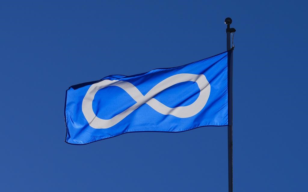 A Métis Nation flag flies in Ottawa on Tuesday, Jan. 31, 2023.