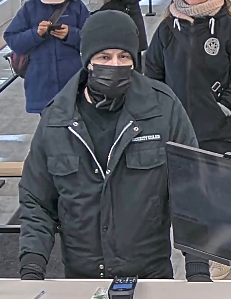 One of the images of the suspect sought by police in connection with a pair of back-to-back bank robberies in Brampton, Ont. 