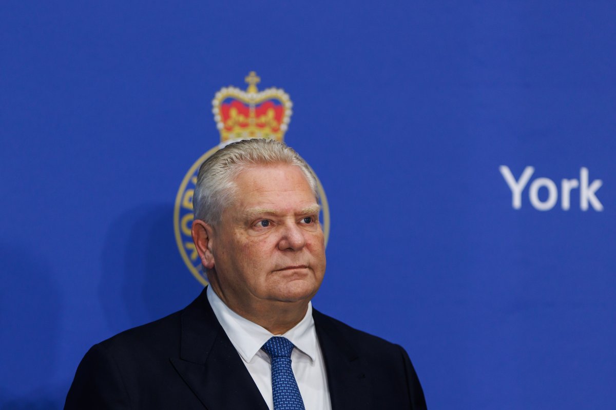 Ontario Premier Doug Ford attends a press conference at the York Regional Police Headquarters in Aurora, Ont., Wednesday, Jan. 31, 2024. 
