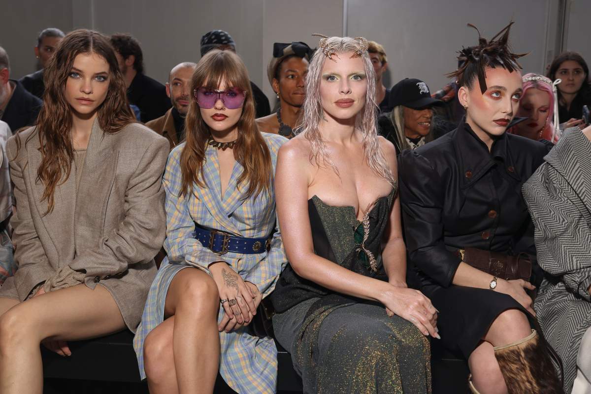 Barbara Palvin, from left, Victoria De Angelis, Julia Fox and Emma Chamberlain attend the Vivienne Westwood Fall/Winter 2024-2025 ready-to-wear collection presented Saturday, March 2, 2024 in Paris.
